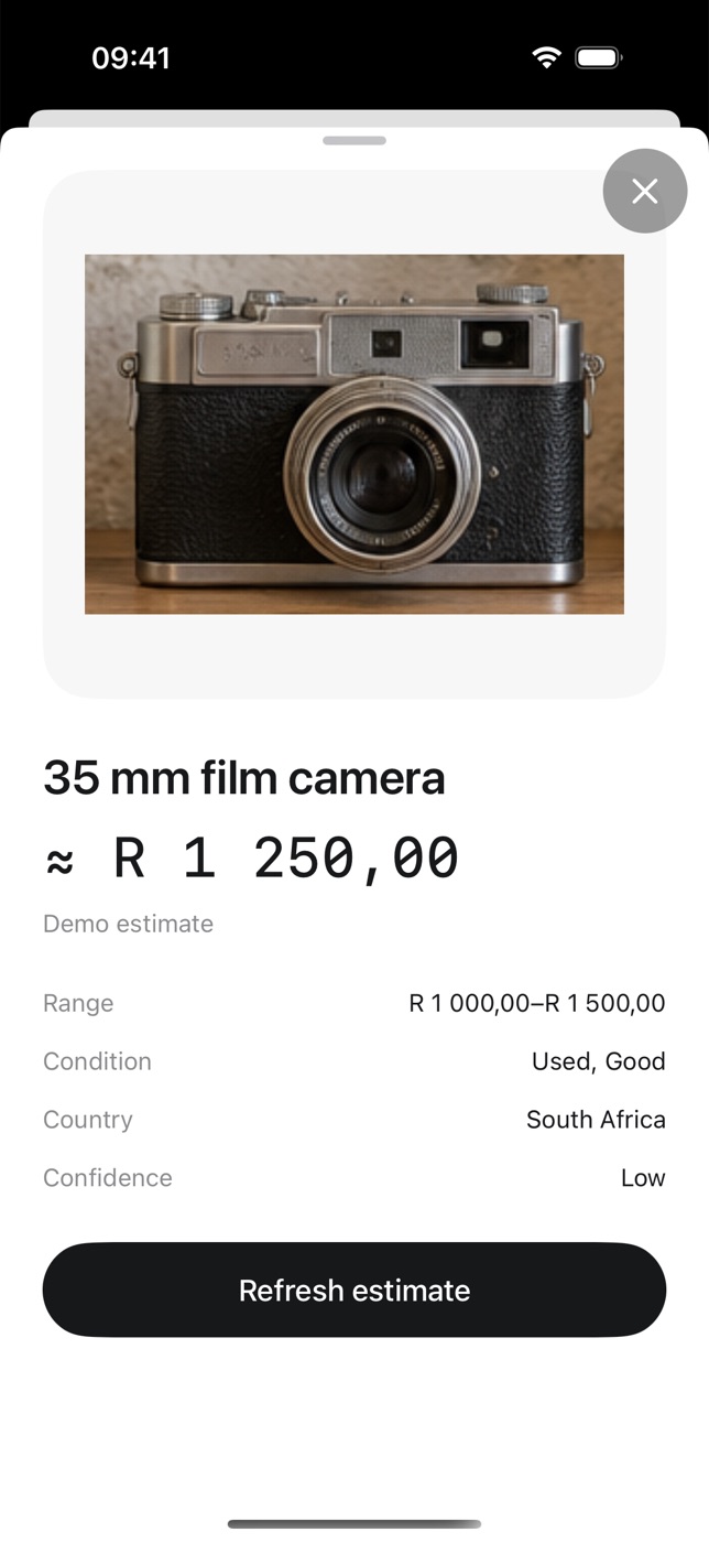 Item summary for a 35 mm film camera